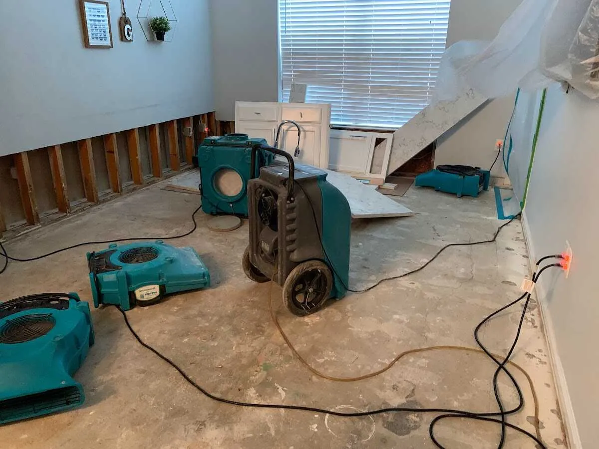 Dehumidifier in flood-cut room for Water Damage Restoration in Valparaiso